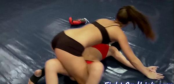  Wrestling lez licks pussy after catfight
